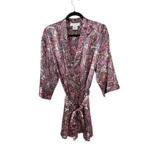 VANITY FAIR Paisley Print Mini Robe With Belt Pink Purple S